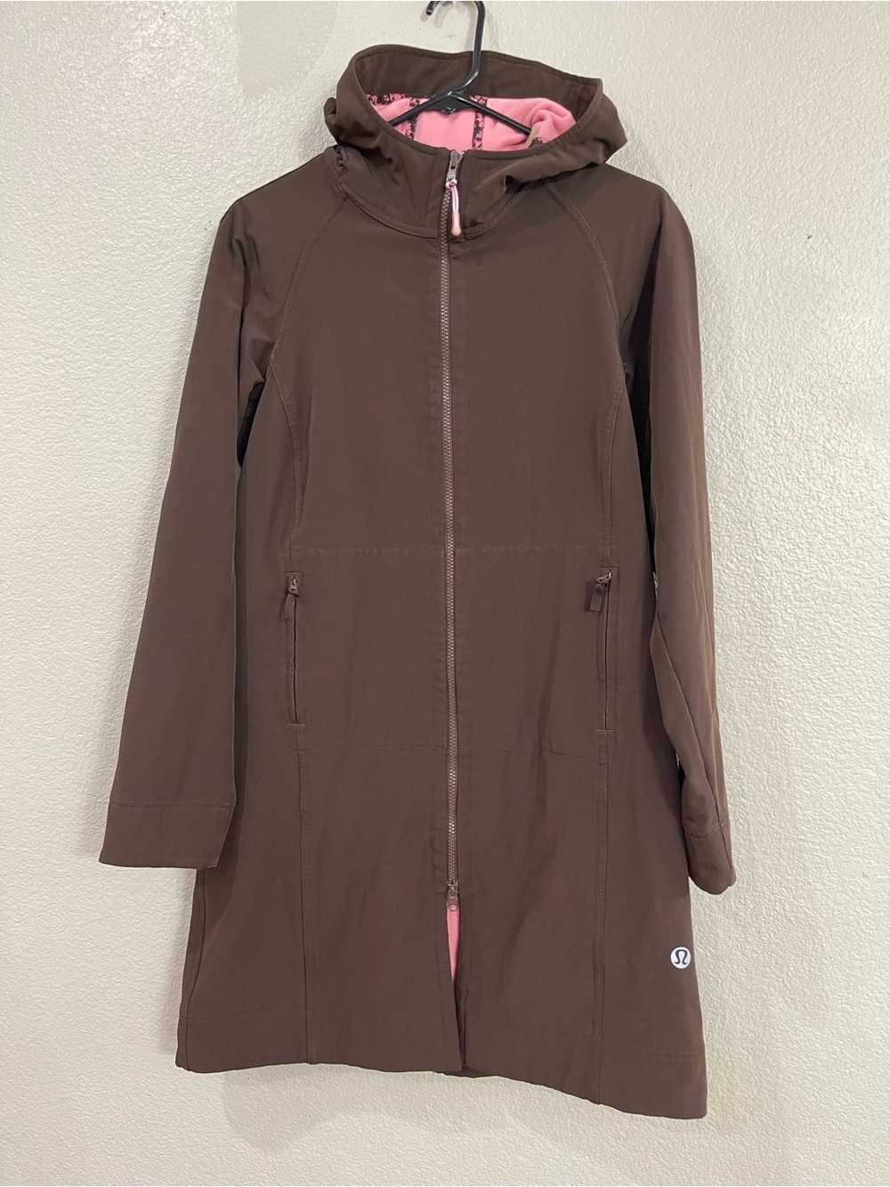 Lululemon Brown Hooded Long Jacket with Pink Lining